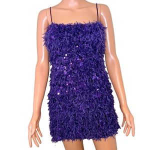 Urban Outfitters NWT purple feather and sequin spaghetti strap boa style mini